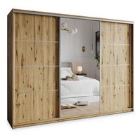 SCHWEBETÜRENSCHRANK VARO 270/205/60 cm 3-türig mit Spiegel Eiche Artisan - Eiche Artisan, Holzwerkstoff (270/205/60cm) - MASSENO