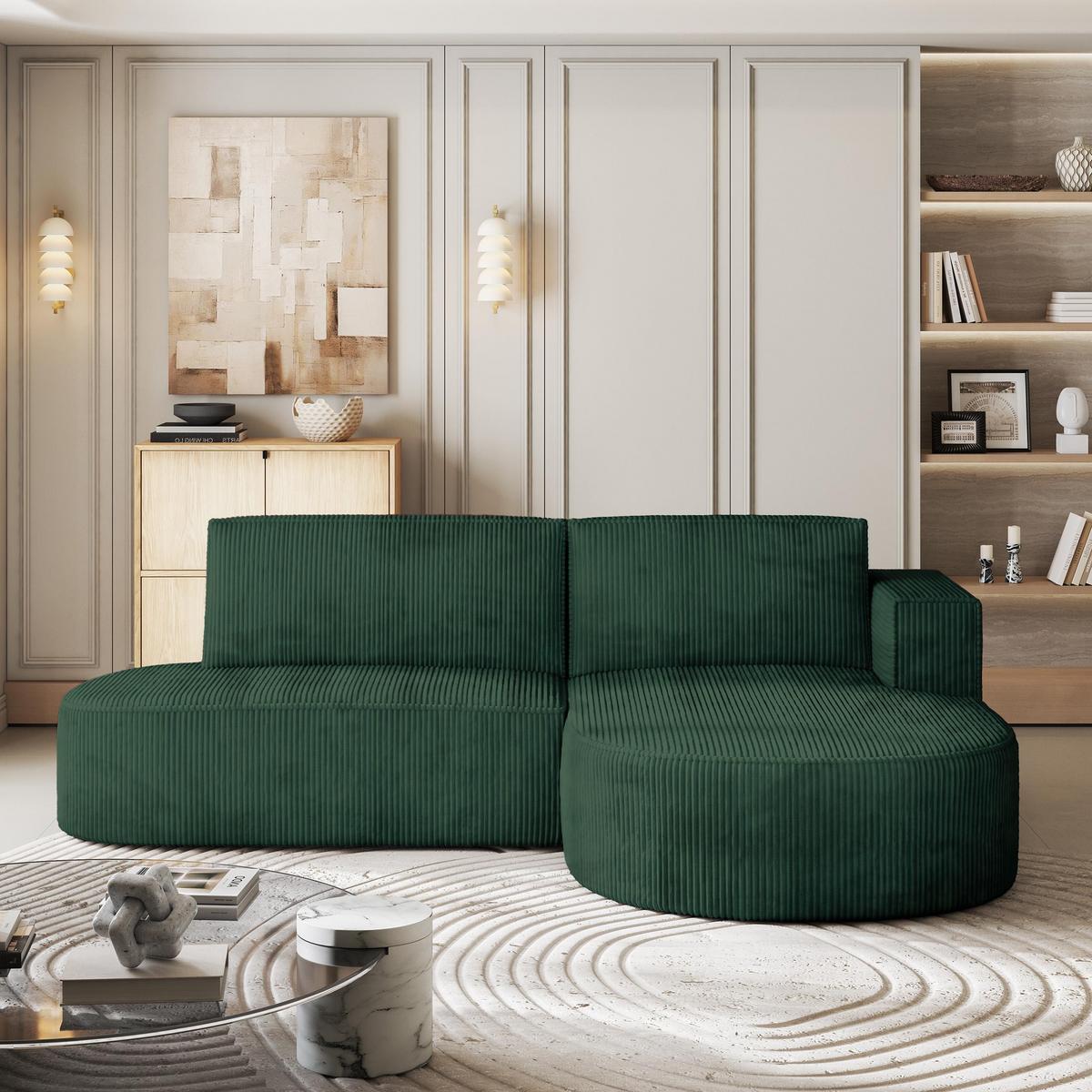 ECKSOFA CORTIO P R-S Grün Kordstoff mit Schlaffunktion - Grün, Holz (265/174cm) - MASSENO