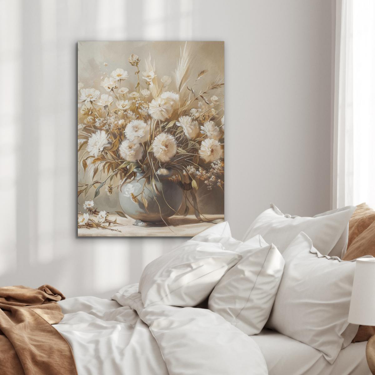 AKUSTIKBILD Blumen - Vase - Stilleben - Beige Wandbilder 60x80 cm - Creme, Kunststoff (60/80/0.9cm) - MuchoWow