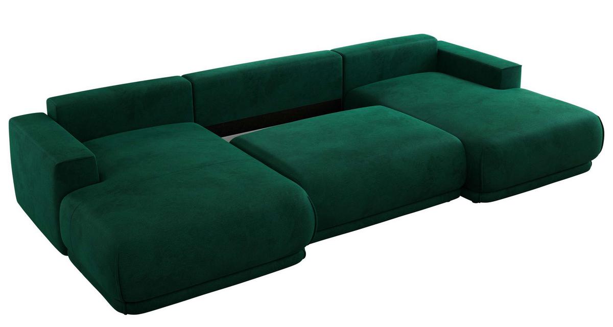 WOHNLANDSCHAFT RINA U Dunkelgrün Velvet - Dunkelgrün/Schwarz, Kunststoff/Textil (360/85/170cm) - MKS