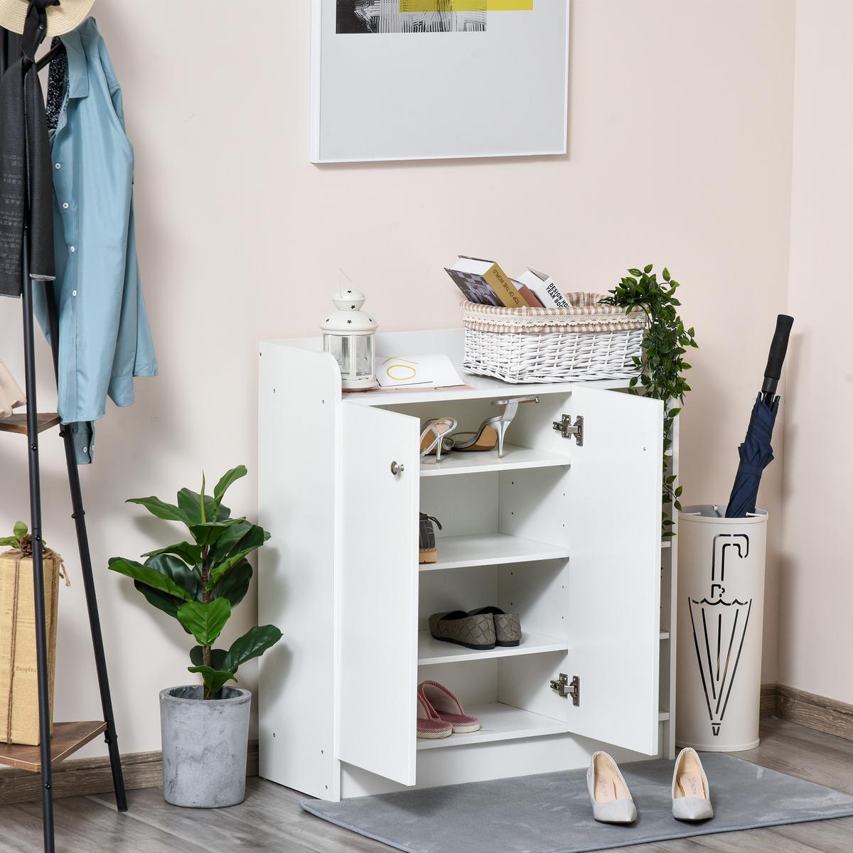 SCHUHSCHRANK mit 4 Fächer Schuhregal Kommode Allzweckschrank Spanplatte Weiß - Weiß, Holzwerkstoff (30/90/83cm) - HOMCOM