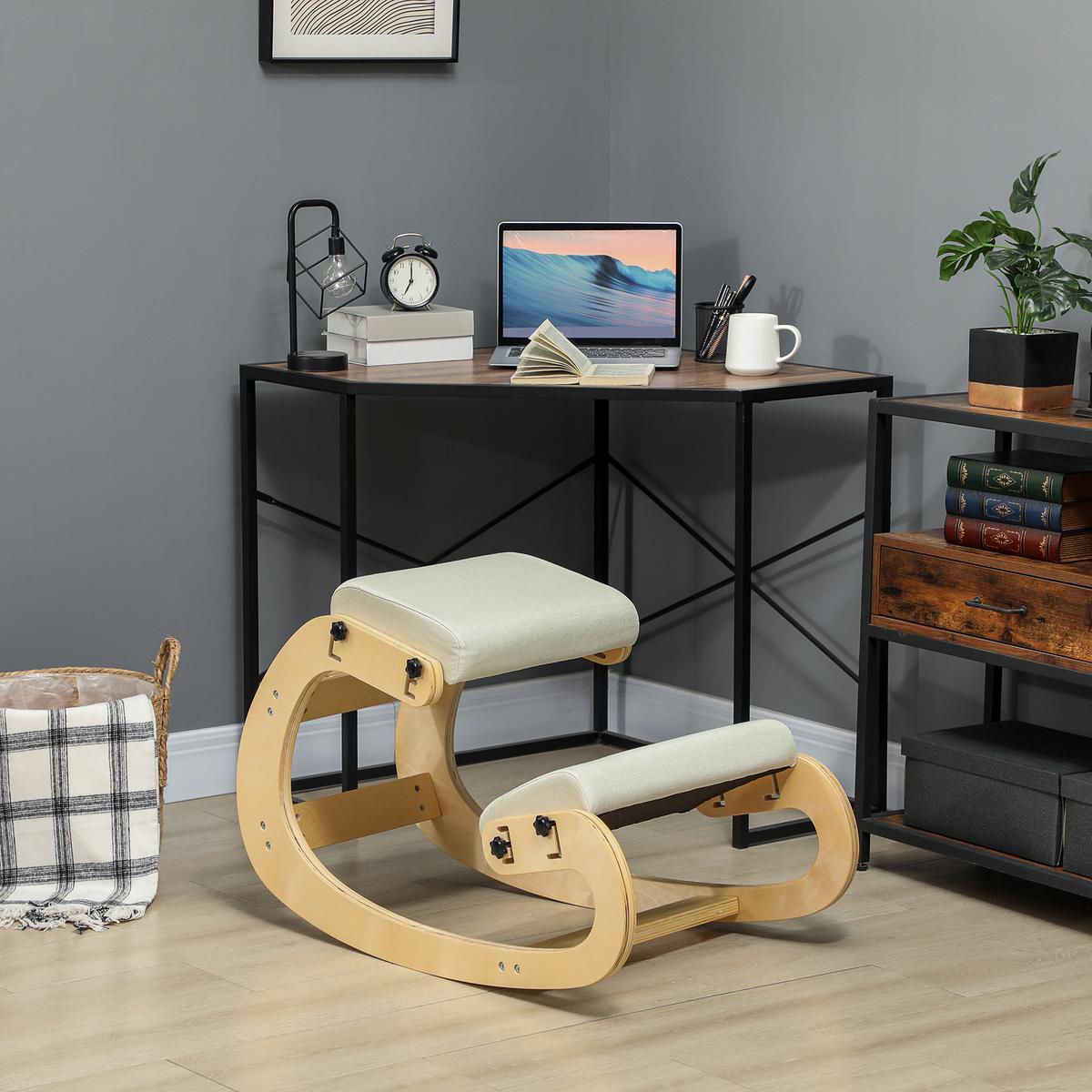KNIESTUHL Polyester Birkenholz Cremeweiß - Creme, Holz (55/55/85cm) - HOMCOM