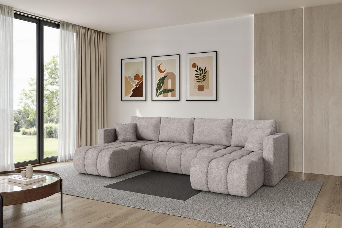 WOHNLANDSCHAFT mit Schlaffunktion und Bettkasten GARD-U 300x146x85 Hellgrau Velours - Hellgrau/Schwarz, Holzwerkstoff/Kunststoff (300/85/146cm) - ALTDECOR