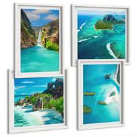 BILDER SET 4er Set - 50x50 cm & 40x60 cm Weißer Rahmen - Tropische türkisfarbene Inseln - Weiß, Kunststoff (50/50cm) - TULUP