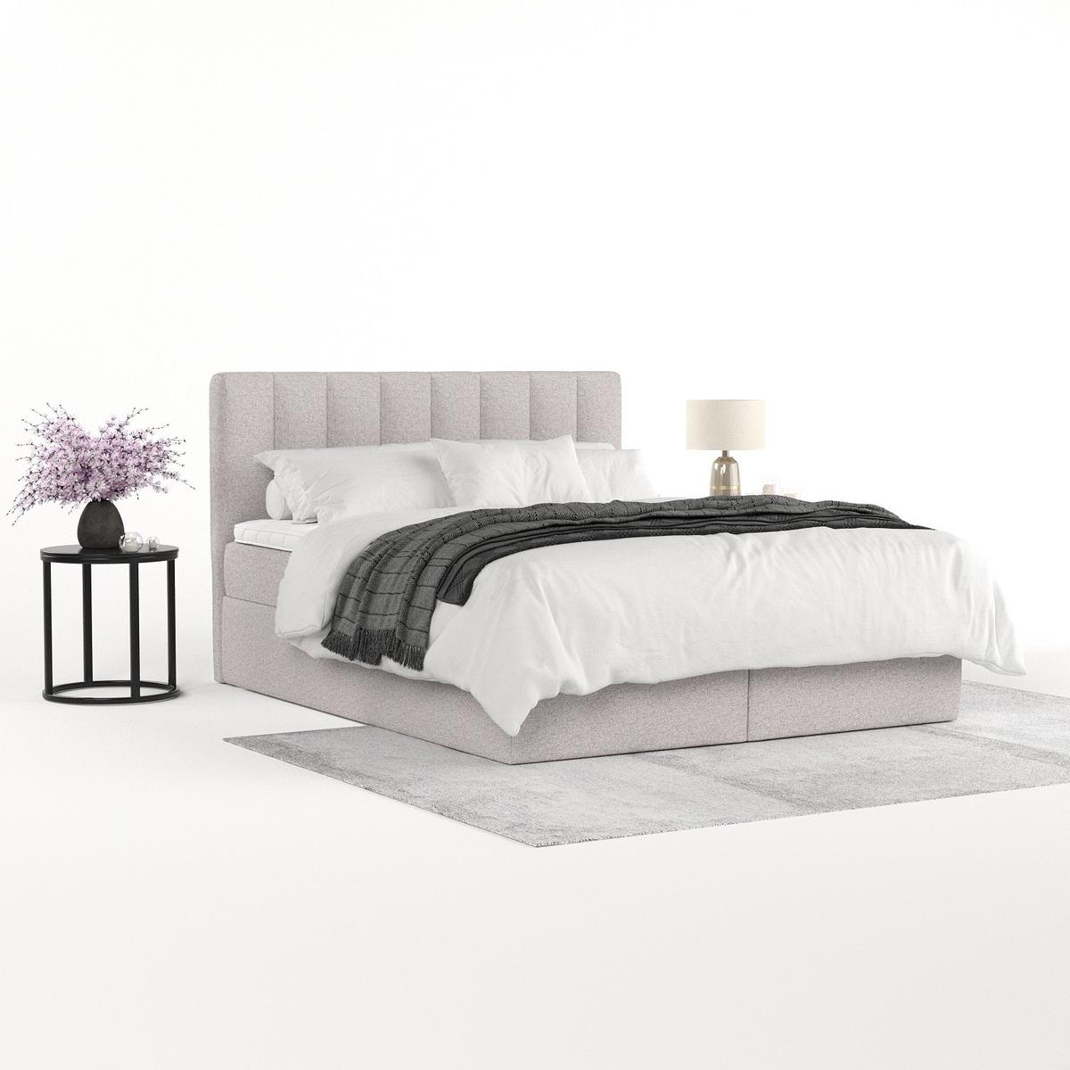 BOXBETT Lusso 160/200 cm Beige im Riva Stoff - Beige/Schwarz, Holz/Holzwerkstoff (160/200cm) - AltaBeds