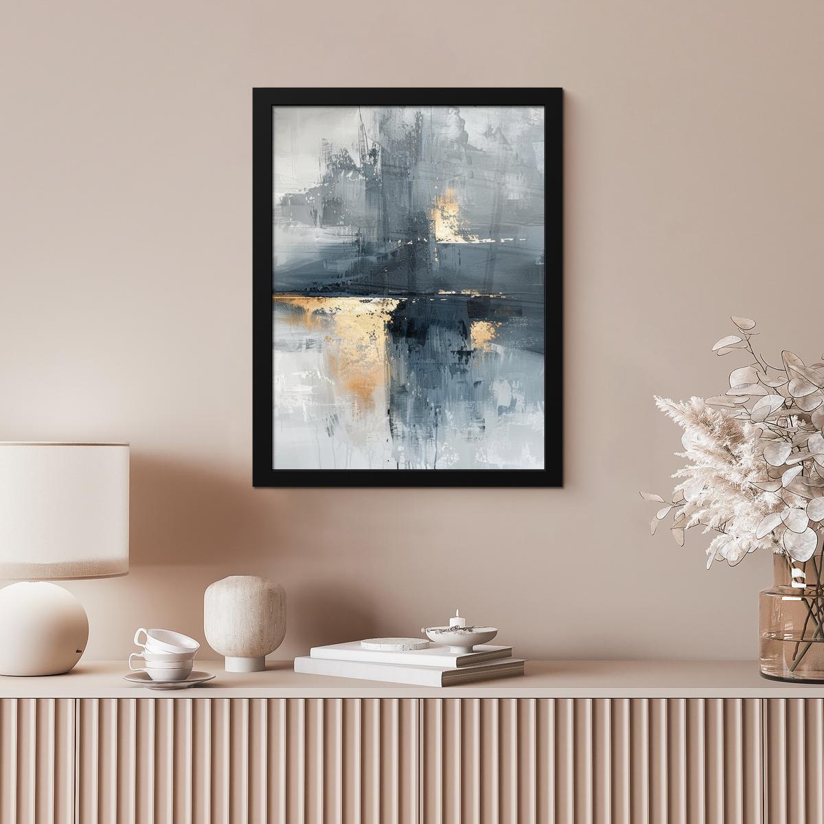 POSTER MIT RAHMEN Kunst - Grau - Gold - Abstrakt Bilderrahmen 30x40 cm - Dunkelgrau, Papier (30/40cm) - MuchoWow