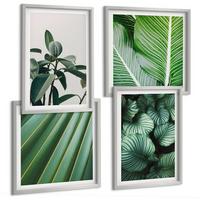 BILDER SET 4er Set - 50x50 cm & 40x60 cm Silberner Rahmen - Tropische Blätter in Grün - Silberfarben, Kunststoff (50/50cm) - TULUP