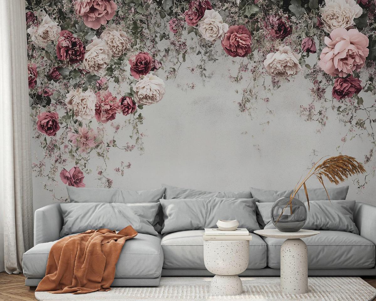 FOTOTAPETE Blumen Betonwand Vlies Tapete Wohnzimmer 250x175 - Multicolor, Papier (250/175cm) - Wallarena