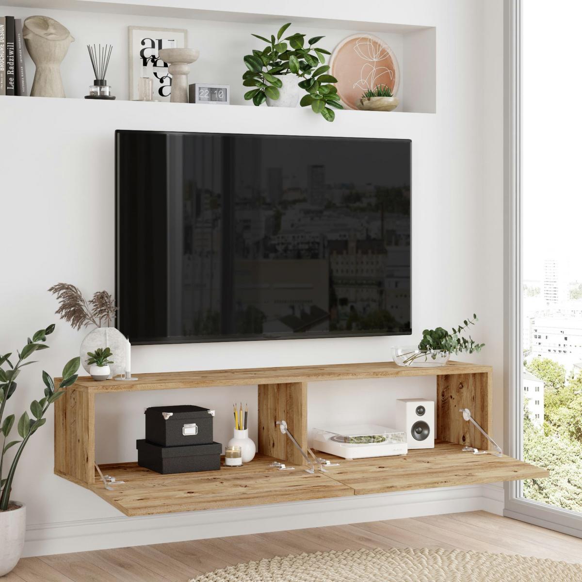 TV-ELEMENT Lapinlahti - Naturfarben, Holzwerkstoff (140/29.5/31.5cm) - [en.casa]