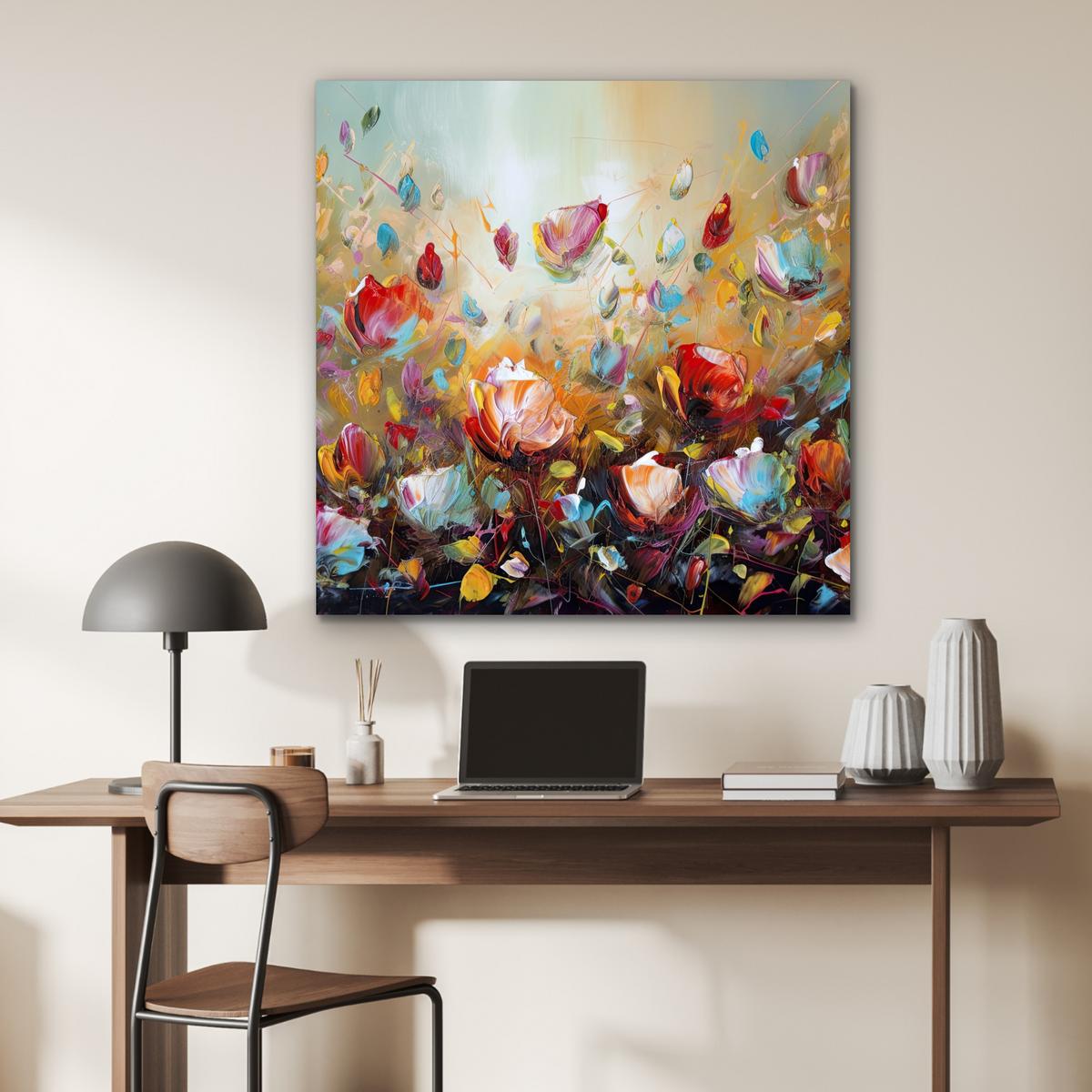 METALLBILD Blumen - Kunst - Natur - Ölgemälde 90x90 cm - Multicolor, Metall (90/90cm) - MuchoWow