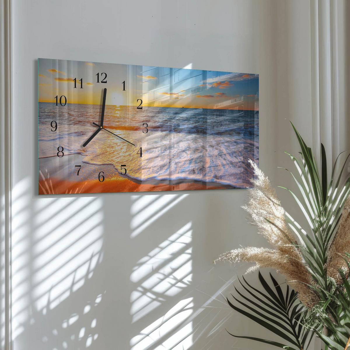 WANDUHR aus Glas 60x30 cm - Sonnenuntergang - Blau, Glas (60/30/0.4cm) - TULUP