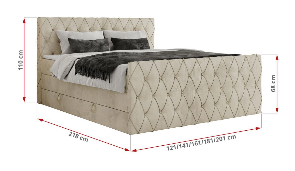 BOXSPRINGBETT MIREN KING DUO 180/200 Beige Velvet - H3 - Beige, Holz/Textil (180/200cm) - MKS