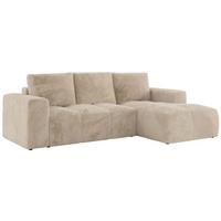 ECKSOFA MONIVA Creme Plüsch - Rechts - Creme/Schwarz, Textil (266/164cm) - MKS