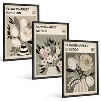 BILDER SET 3er Set - 40x60 cm Schwarzer Rahmen - Retro-Blumenarrangements - Schwarz, Kunststoff (40/60cm) - TULUP