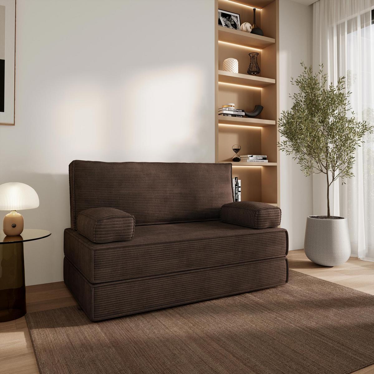 BETTSOFA LADIA aus Schaumstoff Cordstoff Braun Schlaffunktion - Braun, Textil (140/86/60cm) - MASSENO