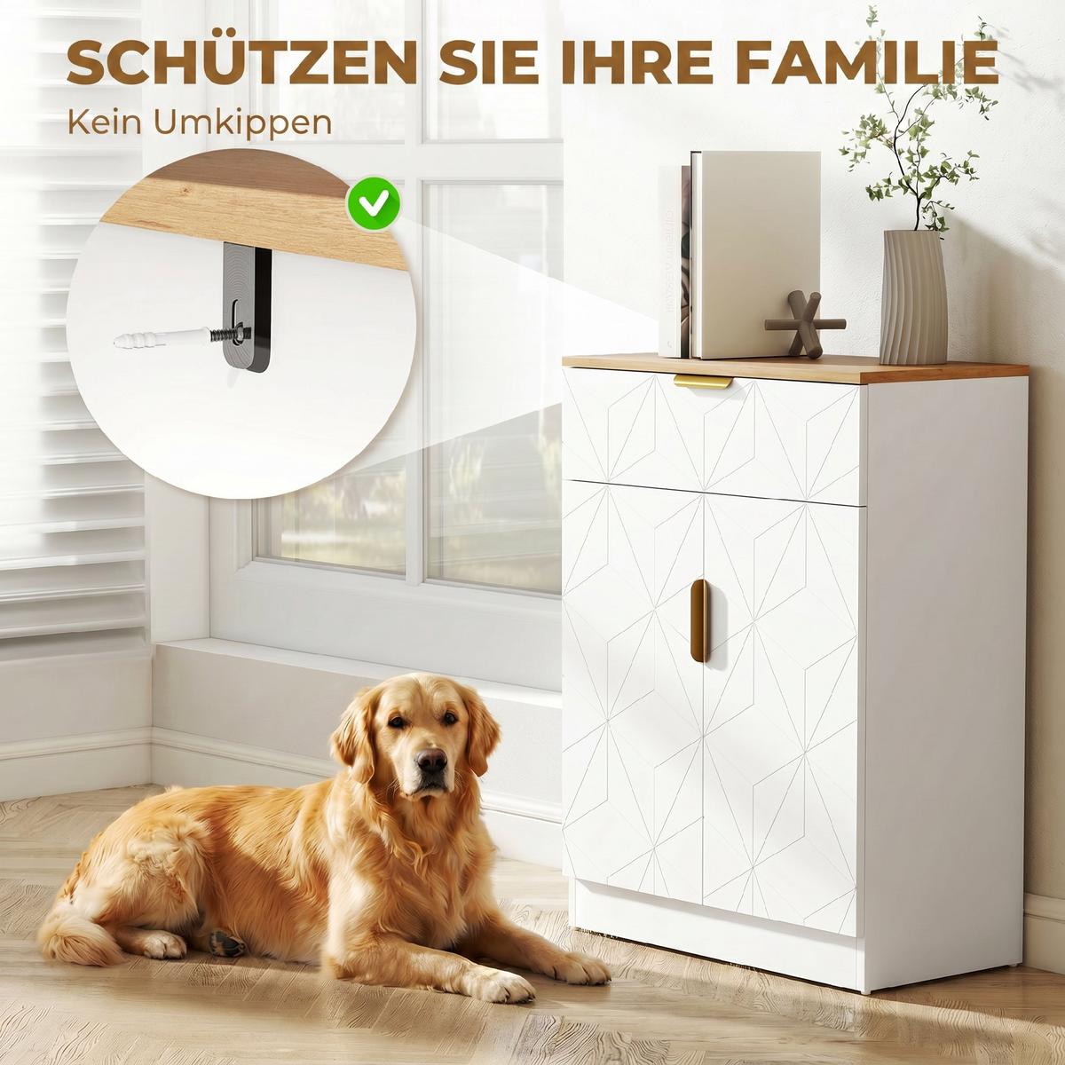 SIDEBOARD MDF Weiß - Goldfarben/Weiß, Holzwerkstoff/Kunststoff (32/82/60cm) - HOMCOM
