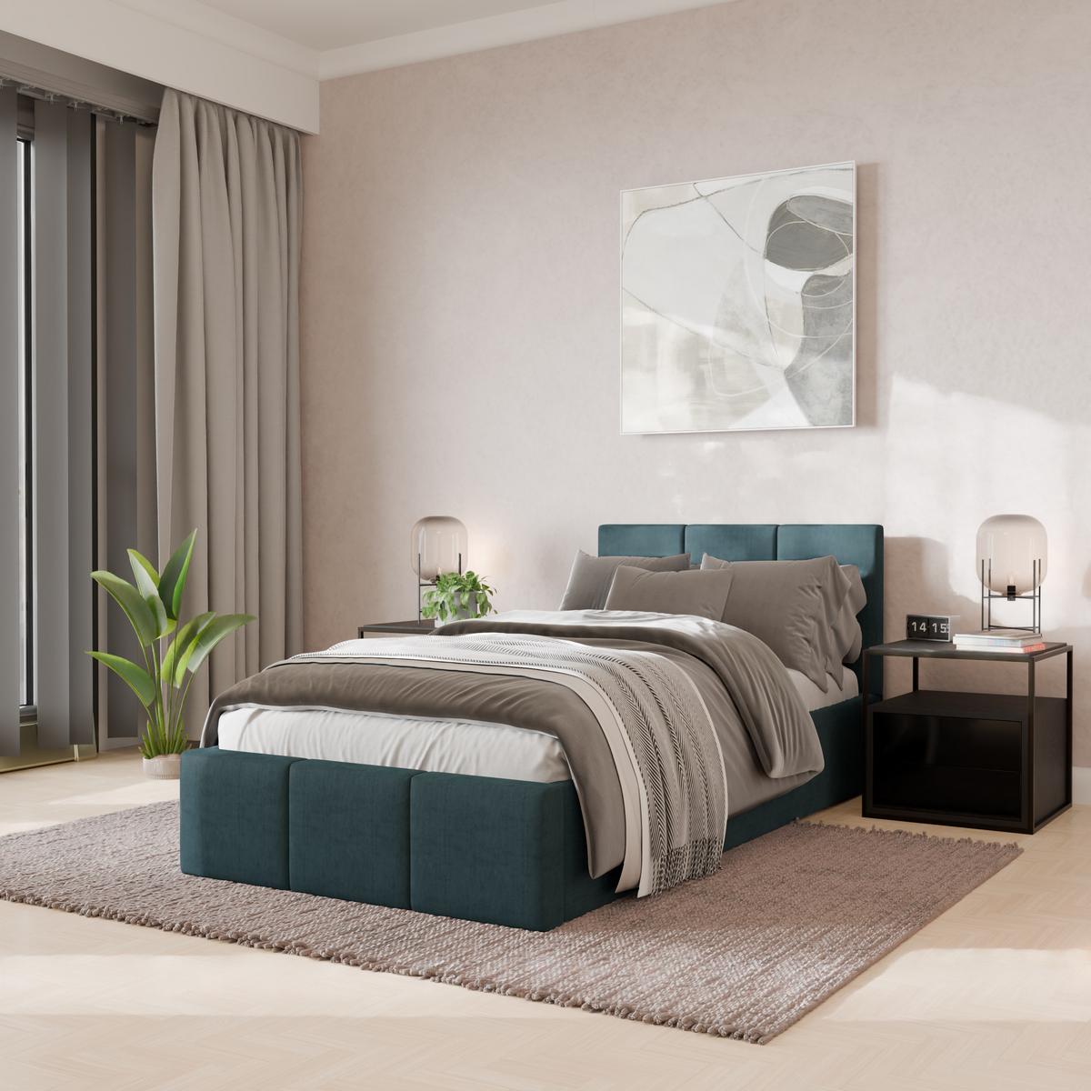 POLSTERBETT für Schlafzimmer Bett mit Stauraum Meerfarbe 90x200 - Blau, Holzwerkstoff/Metall (90/200cm) - Muralo