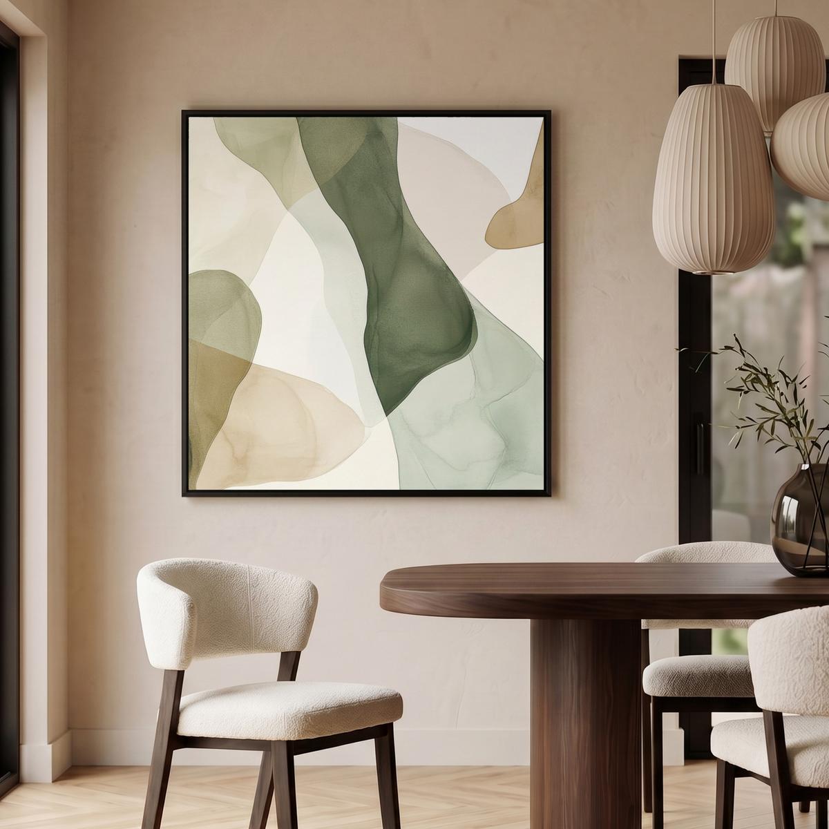 LEINWAND Bilder mit Rahmen - Japandi - Abstrakt - Grün - 90x90 - Salbeigrün, Textil (90/90cm) - MuchoWow
