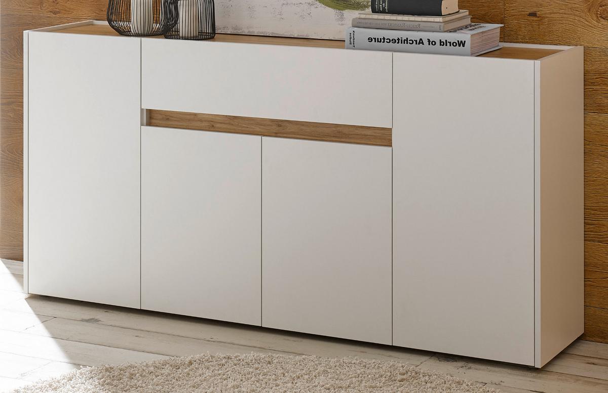 SIDEBOARD weiß, Eiche Wotan 170 x 87 cm, Kommode 4-türig - Eiche Wotan/Schwarz, Holz/Holzwerkstoff (170/87/40cm) - Furn.Design