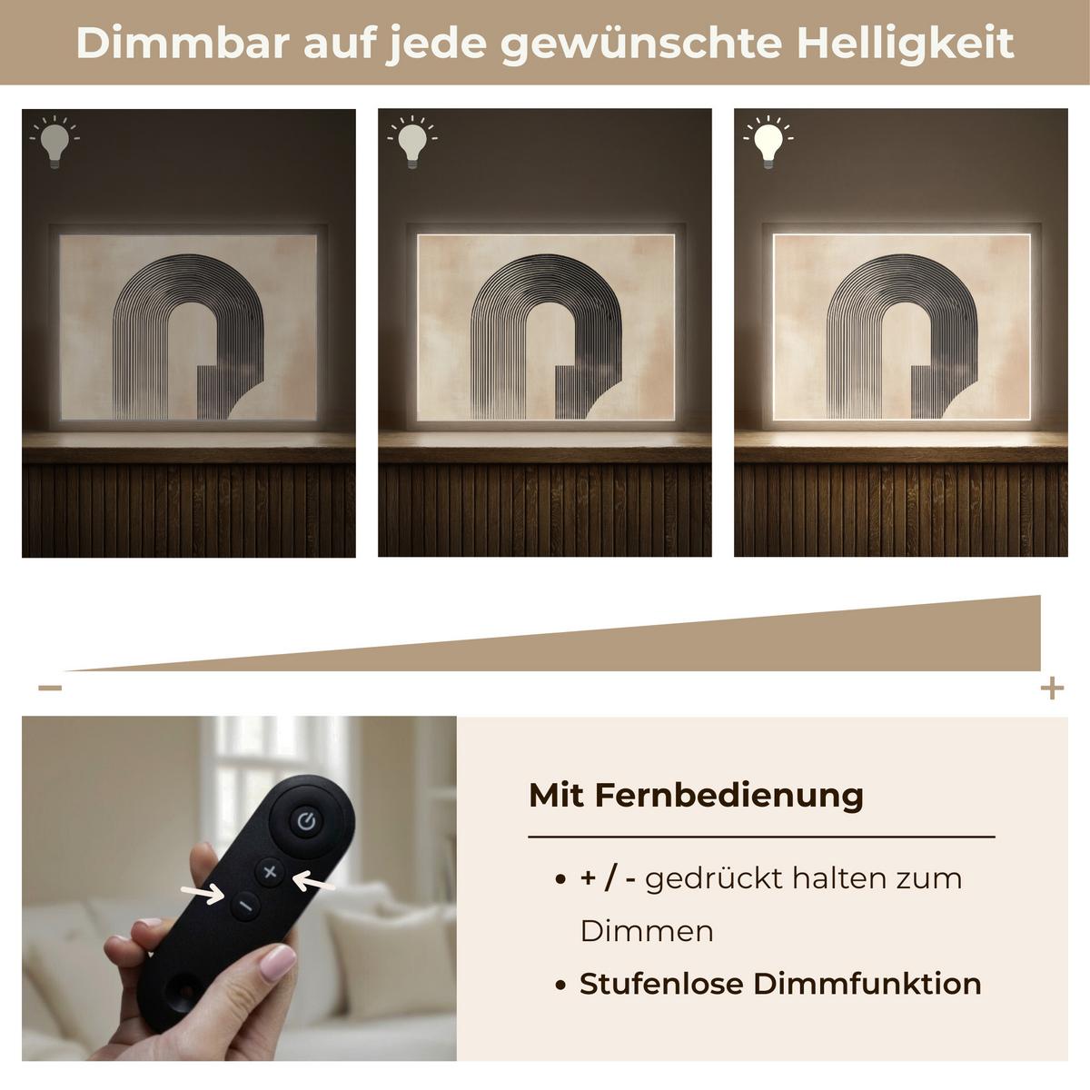WANDLEUCHTE MIT AKKU Schleife - Streifen - Minimalistisch - Schwarz 40x30 cm - Beige, Holzwerkstoff (40/30/8cm) - OnlyWow
