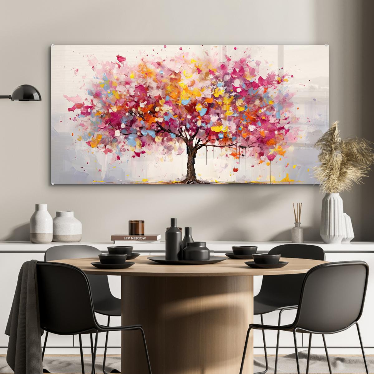 ACRYLGLASBILD Aquarell - Baum - Kunst - Abstrakt 120x60 cm - Multicolor, Glas (120/60cm) - MuchoWow