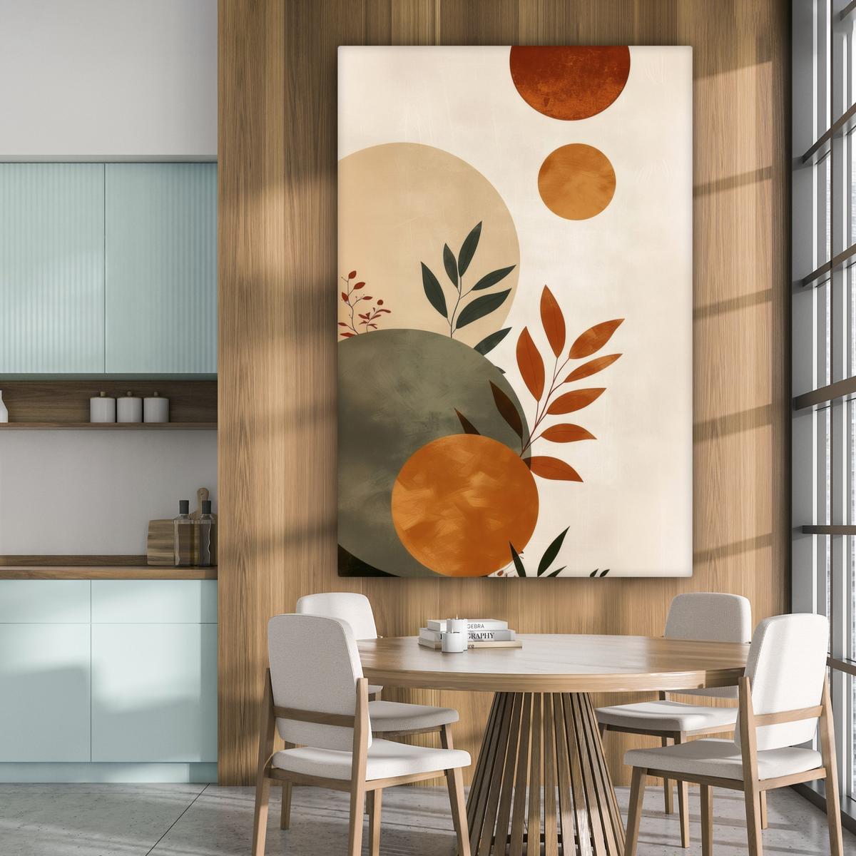 LEINWANDBILD Formen - Rund - Blätter - Beige Deko Groß 90x140 cm - Rostfarben, Textil (90/140cm) - MuchoWow