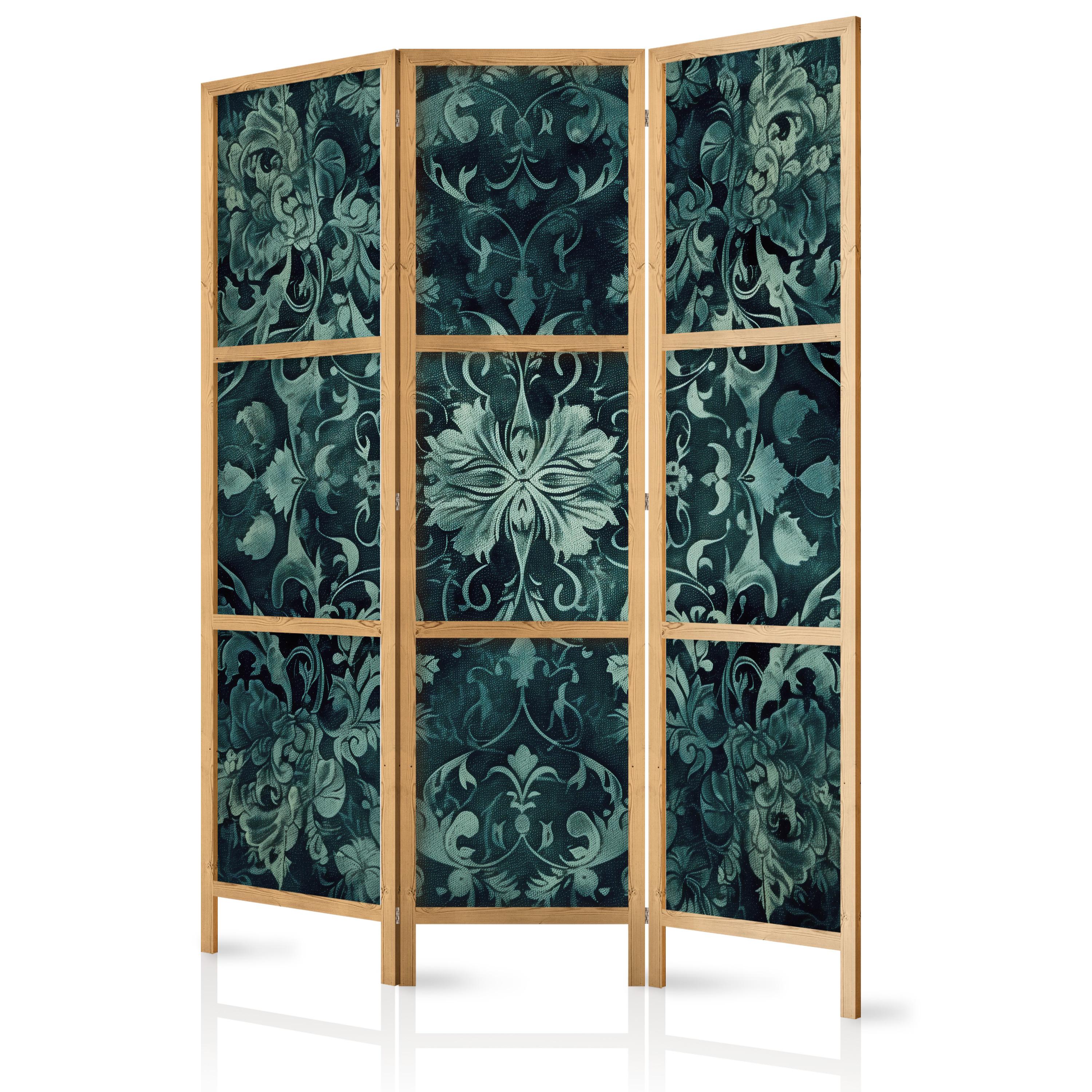 PARAVENT Japanischer 3-tlg 135x172 cm Gr ne Ornamente - Grün, Holz/Textil (135/172/3cm) - Muralo