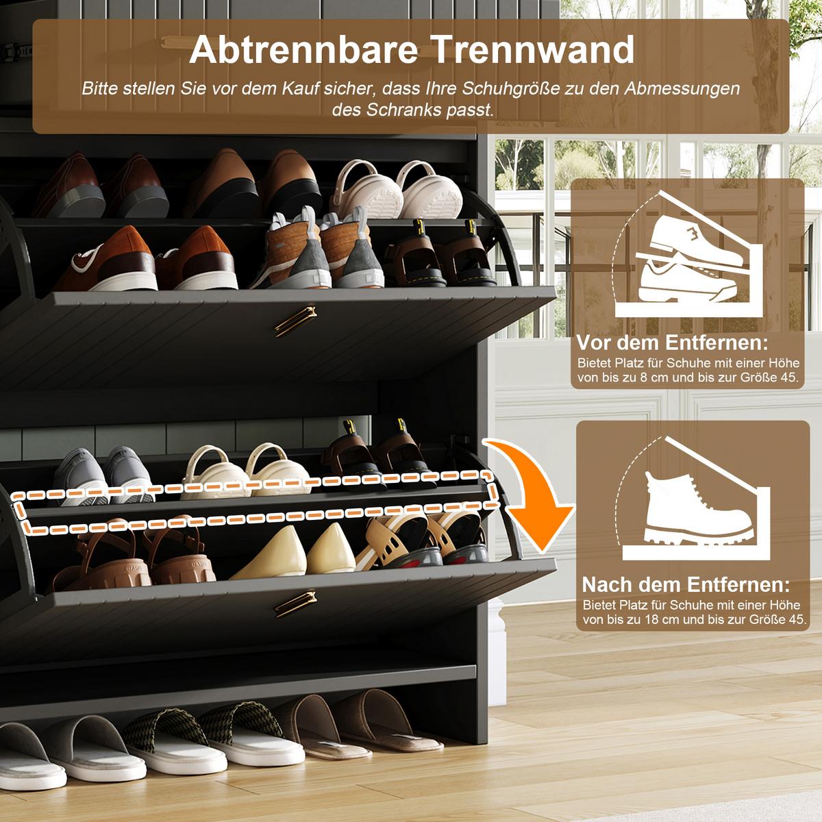 SCHUHSCHRANK Schmal mit 2 Klappfächern & Schubladen Modern - Schwarz, Holzwerkstoff (75/108.5/24cm) - Urban Meuble