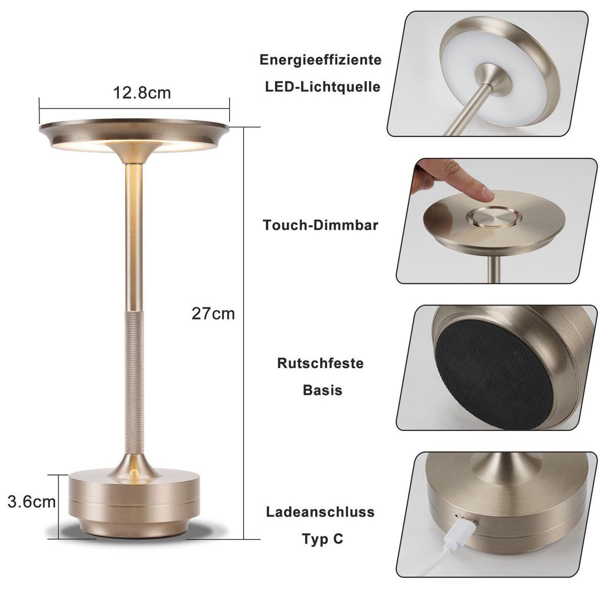 TISCHLEUCHTE Glanzig 12.8/12.8/27 cm - Nickelfarben, Kunststoff/Metall (12.8/12.8/27cm) - ZMH