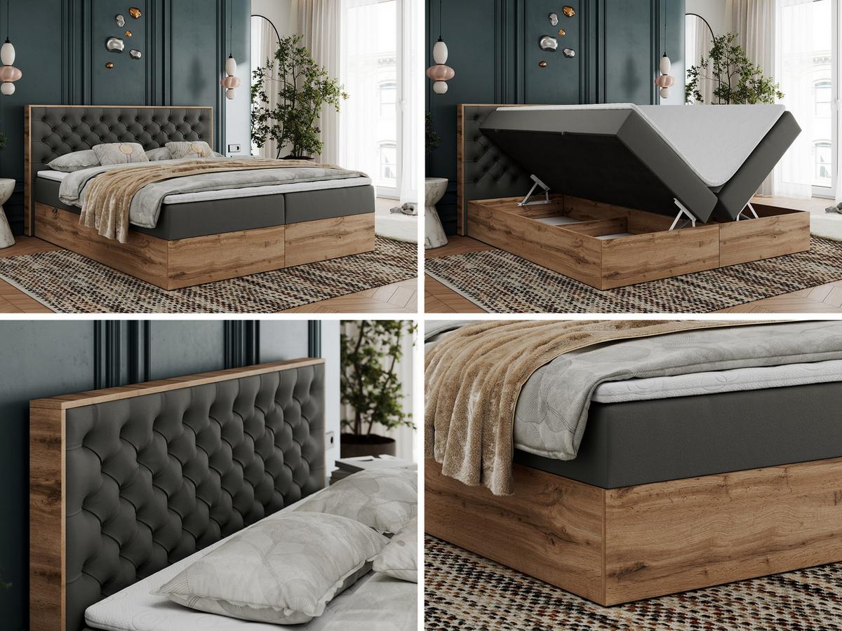 BOXBETT ALBERO 3 - 140/200 Dunkelgrau Kunstleder - H3 - Dunkelgrau, Holz/Textil (140/200cm) - MKS