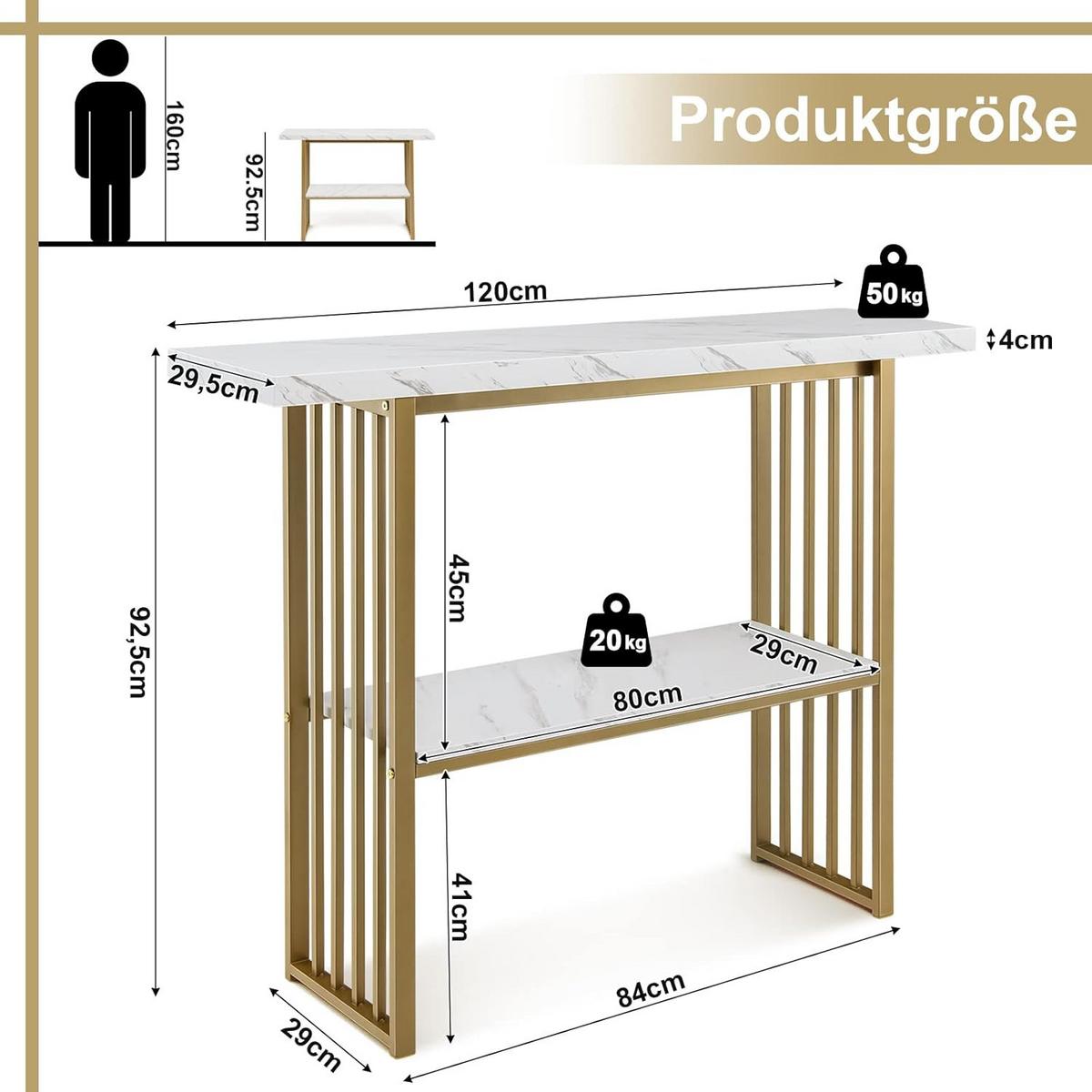 KONSOLENTISCH 93cm Weiß - Weiß, Holz (30/120/93cm) - COSTWAY