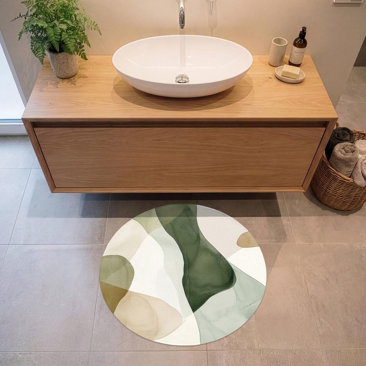 BADEMATTE Japandi - Abstrakt - Grün Badvorleger 70x70 cm - Grün, Textil (70/70cm) - OnlyWow