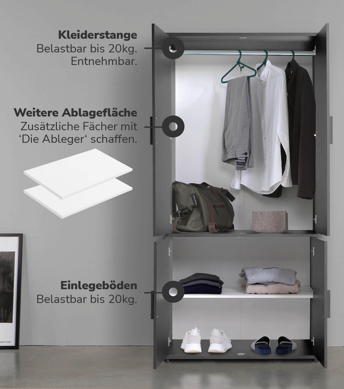 KLEIDERSCHRANK Der Grenzenlose - Anthrazit, Holzwerkstoff (90/187/58cm) - Mokebo
