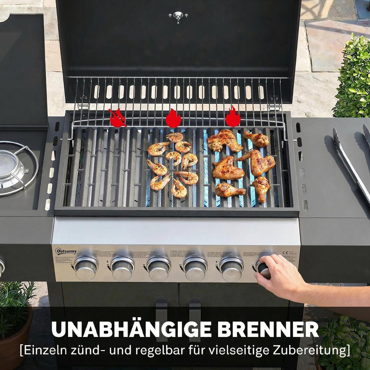 GASGRILL Stahl Edelstahl Schwarz - Schwarz, Metall (51/101/135cm) - Outsunny