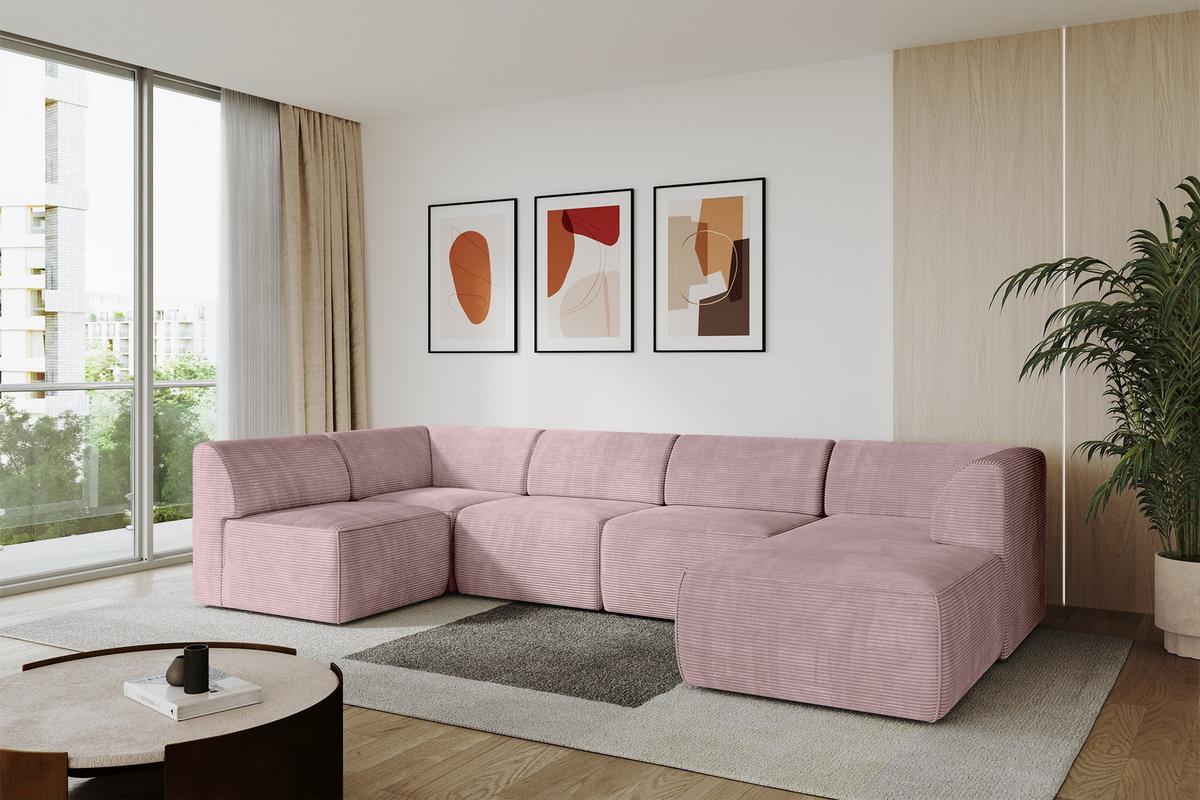 WOHNLANDSCHAFT Ottomane Rechts MOVO-L 345x180x78 cm Rosa Cord - Rosa, Holzwerkstoff/Kunststoff (180/78/345cm) - ALTDECOR