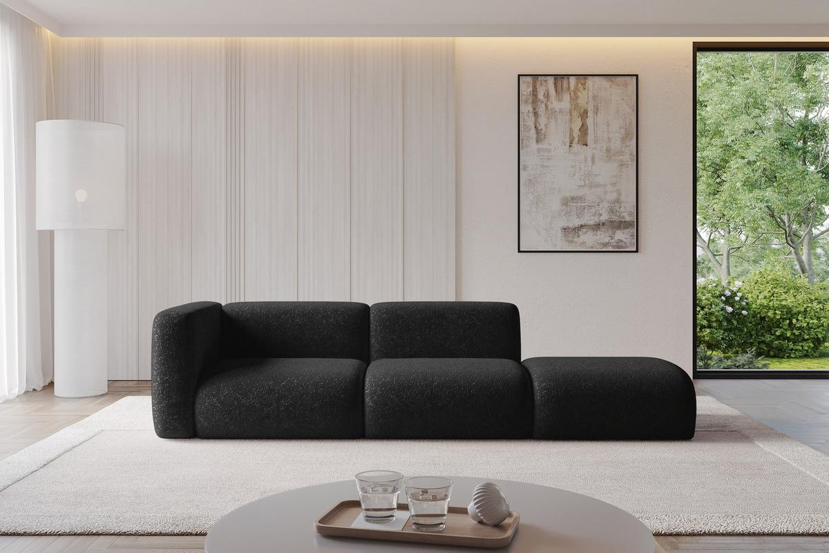 SOFA Ottomane Links MIRA-S3 296x89x70 Schwarz Velours - Schwarz, Holzwerkstoff/Kunststoff (296/70/89cm) - ALTDECOR