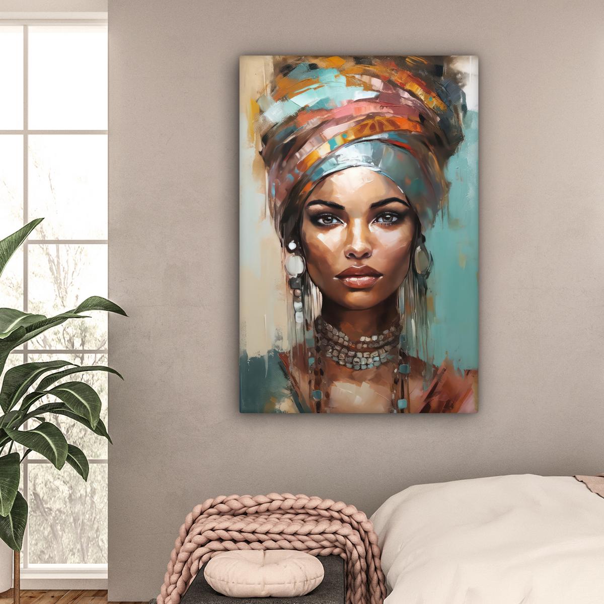 LEINWANDBILD Frau - Kunst - Schmuck - Porträt Deko XXL 80x120 cm - Blaugrau, Textil (80/120cm) - MuchoWow