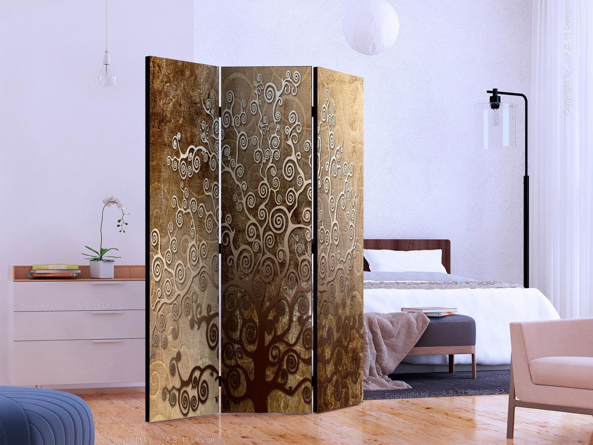 PARAVENT Beidseitig Bedruckter 3-tlg 135x172 cm Klimts Goldener Baum - Braun, Holz/Textil (135/172/3cm) - Muralo