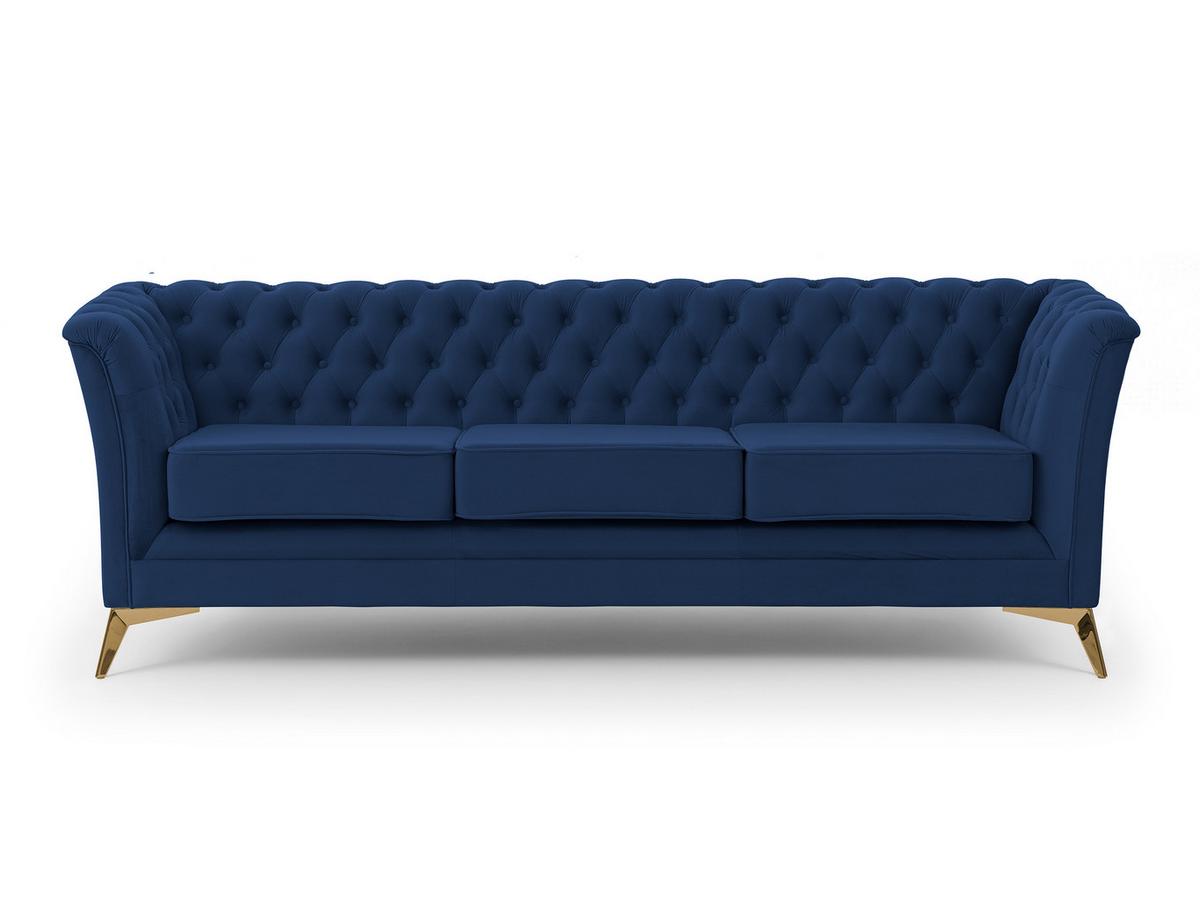 CHESTERFIELD-SOFA 3-sitzer Whitby Marineblau Samt mit goldenen Füßen - Goldfarben/Dunkelblau, Holz/Textil (237/78/82cm) - S-Style Möbel