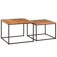COUCHTISCH Set – 2-teilig Eckig Akazie Massivholz Metallgestell - Schwarz/Akaziefarben, Holz/Metall (60/60/46cm) - KADIMA DESIGN