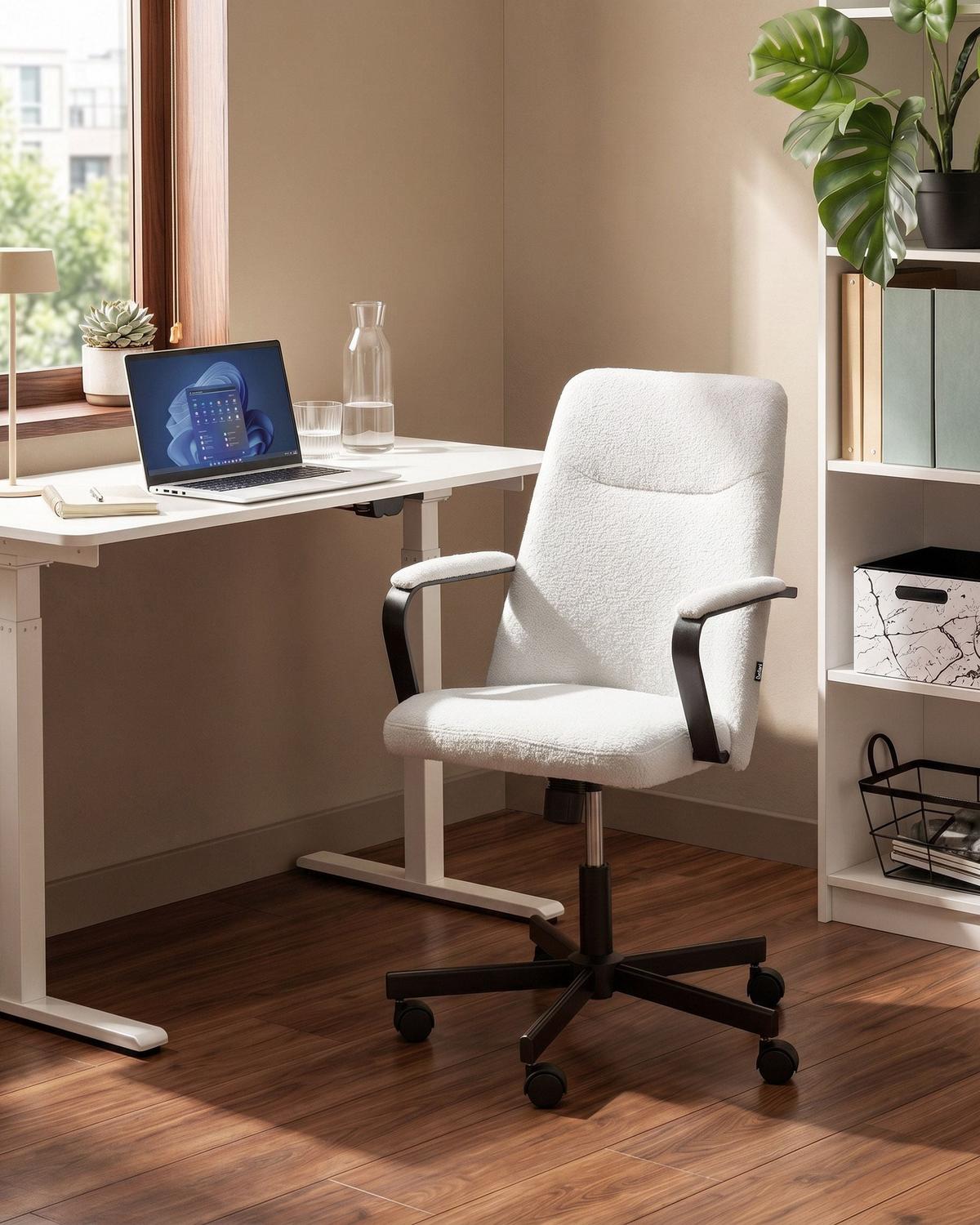 BÜROSTUHL Bouclé Weiß Caroga - Weiß, Textil (62/90/62cm) - Beliani