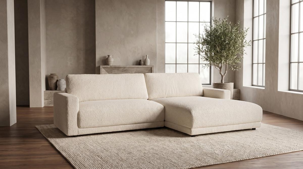 ECKSOFA MARLIN Beige Bouclé - Beige/Schwarz, Kunststoff/Textil (262/168cm) - KAWOLA