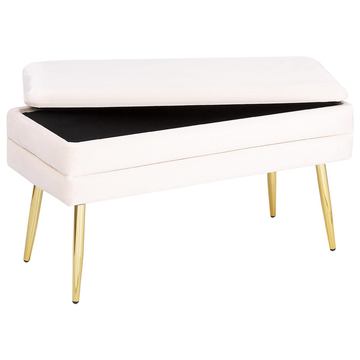 TRUHENBANK Cremeweiß Durham - Goldfarben/Creme, Textil (79/43/37cm) - Beliani