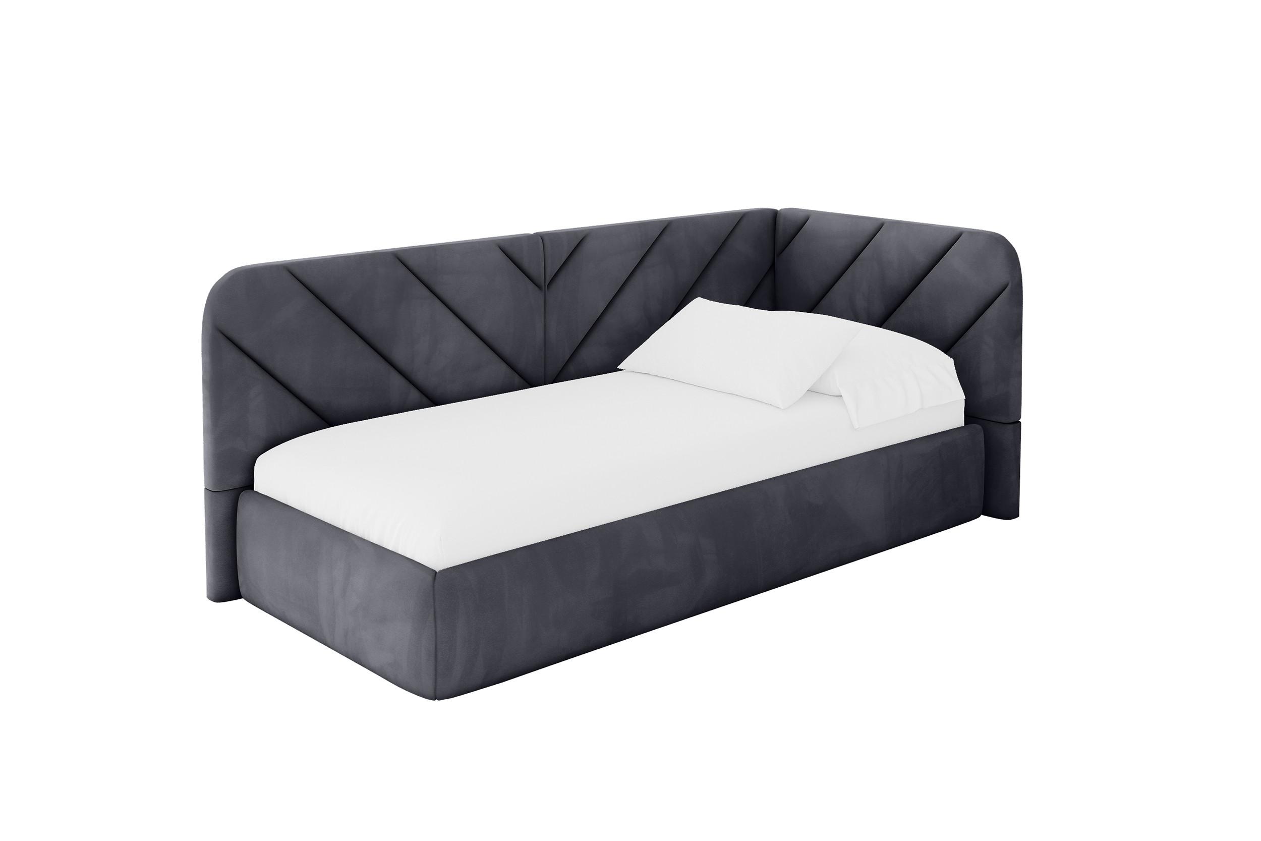 EINZELLBETT Jugendbett mit Bettkasten, Links - FIKY 100x200 Dunkelgrau - Dunkelgrau, Holzwerkstoff/Textil (100/200cm) - ALTDECOR