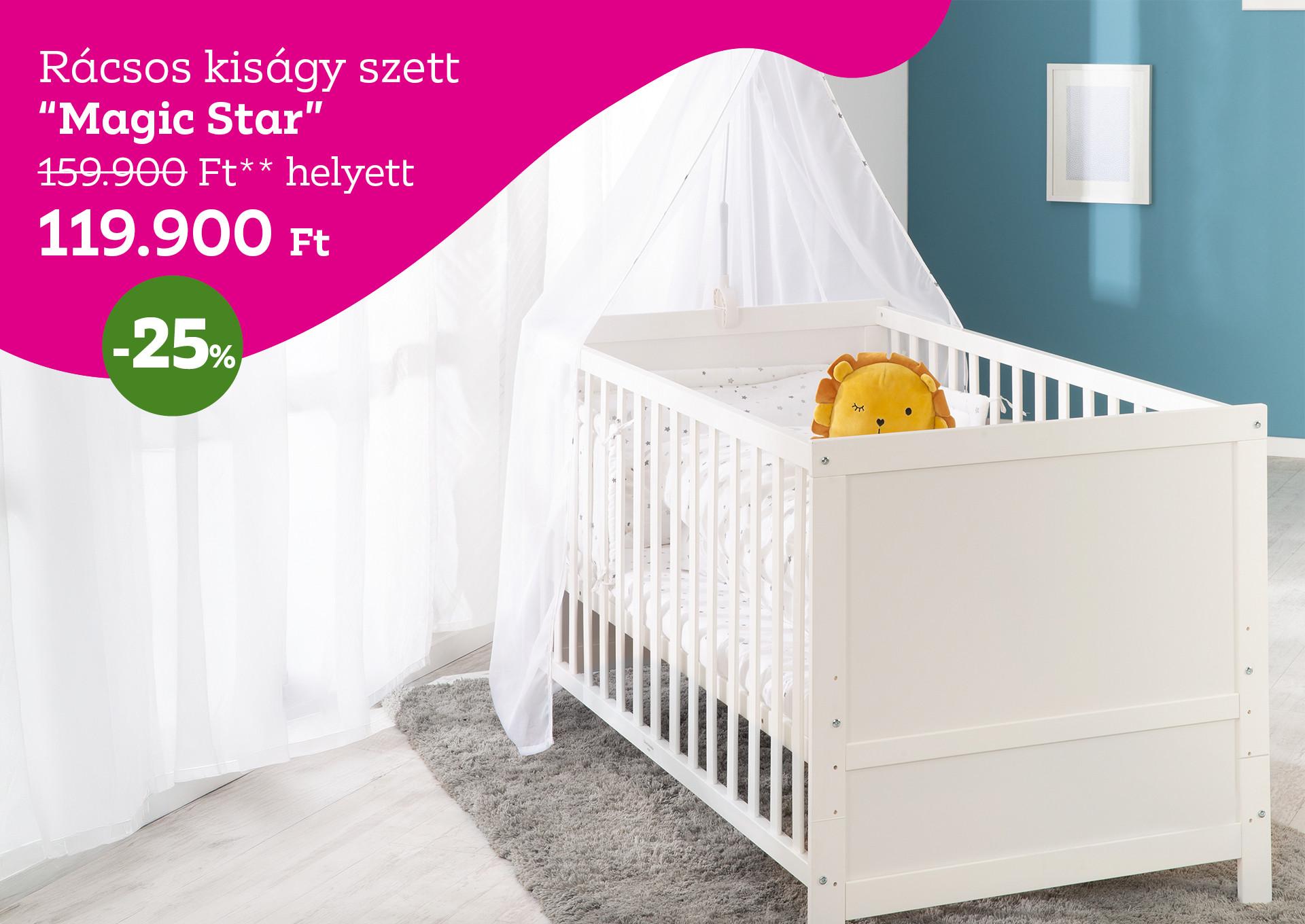 Rácsos kiságy szett MAGIC STAR 159900 Forint helyett 119900 Forint, kedvezmény mértéke 25%