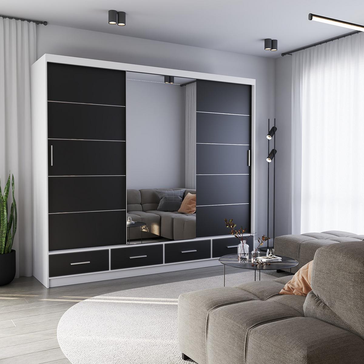 KLEIDERSCHRANK Florence 250 cm, 250/215/64, 2-türig, schwarz - Schwarz, Holzwerkstoff (250/215/64cm) - imoebel24