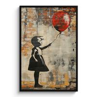 POSTER MIT RAHMEN Graffiti - Banksy - Mädchen - Straßenkunst Bilderleiste 80x120 cm - Sandfarben, Papier (80/120cm) - MuchoWow