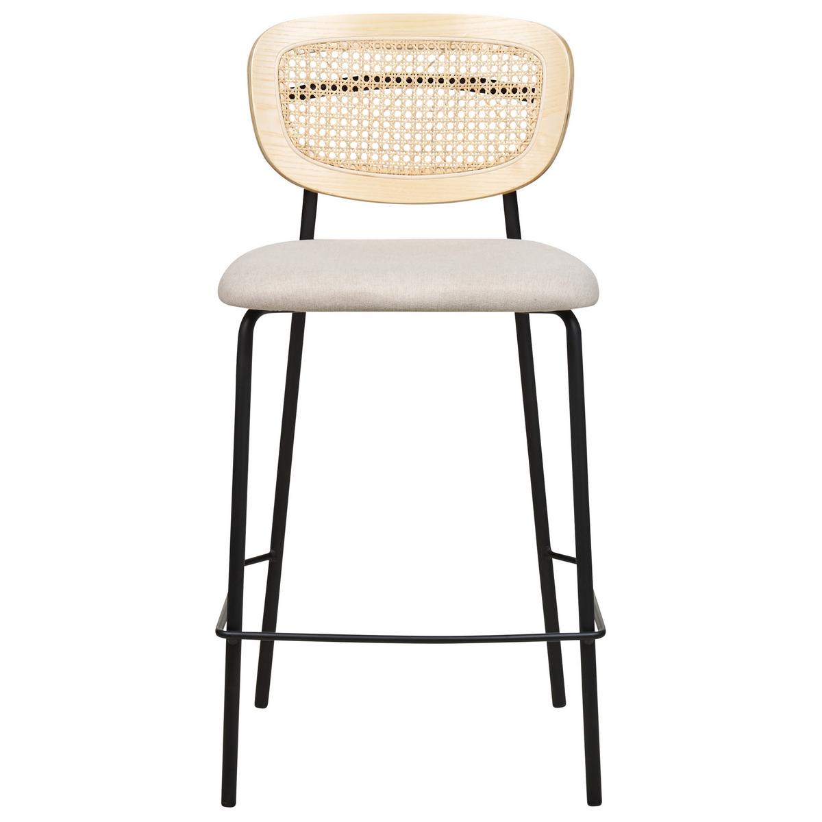 BARSTUHL 2er-Set Rattan/Metall hellbeige Mayetta - Beige/Schwarz, Textil (45/90/43cm) - Beliani