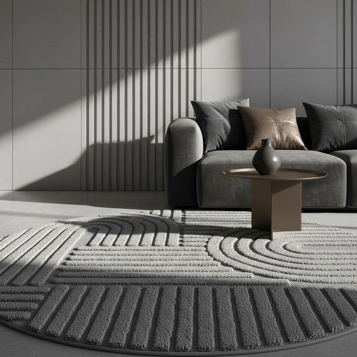 HOCHFLORTEPPICH RIGI, im Skandi-Boho-Stil, Silber, Ø 200 cm - Silberfarben, Textil (200/200cm) - KADIMA DESIGN