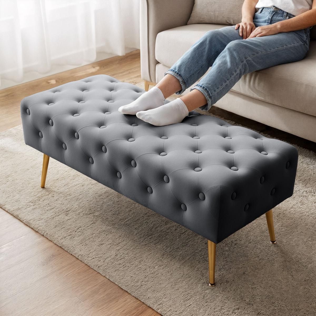 POLSTERBANK mit Samt - Optik Graphit 42/41/42 - Grau, Textil (100/41/42cm) - RAUMHIRSCH FURNITURE